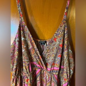 Vintage maxi dress, multi colored paisley print. 2XL, runs small. Polyester.